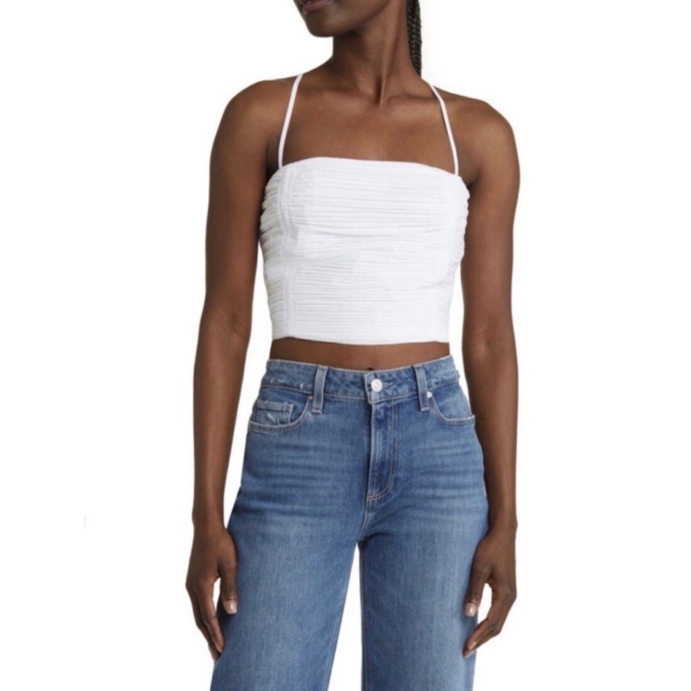 Madewell Wendy Pleated Cami Crop Top White Smocked Back Size 14